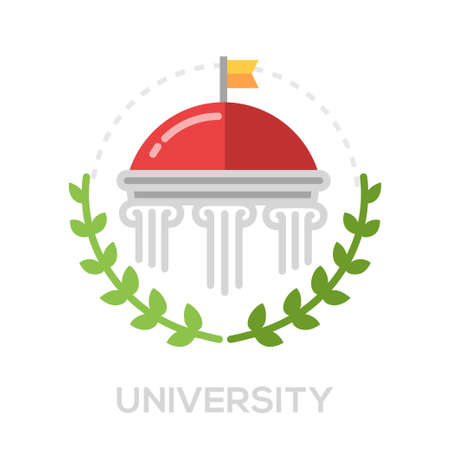 University single isolated modern vector line design icon with a university building symbol and laurelsのイラスト素材