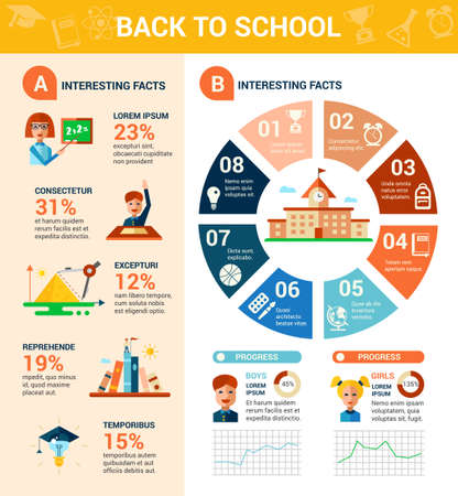 Back to school poster tempalte of modern vector flat design icons and infographics elementsのイラスト素材