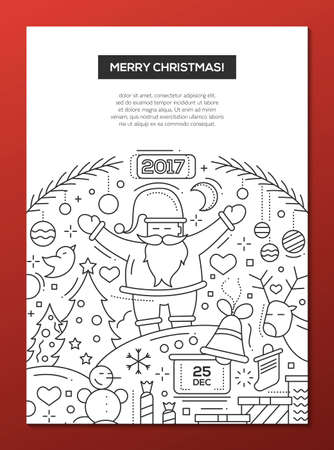 Merry Christmas and happy New Year 2017 - vector plain line design brochure poster, flyer presentation template, A4 size layoutのイラスト素材