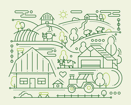 Farm - line design compositionのイラスト素材