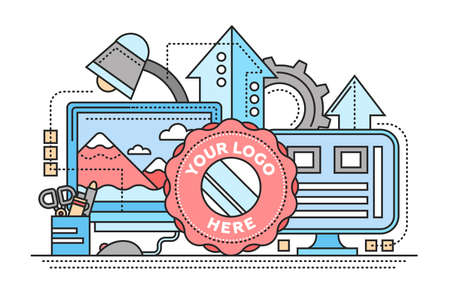 Template, image Processing - flat line design website bannerのイラスト素材