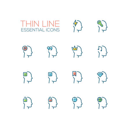 Thoughts in Heads - Thin Single Line Icons Setのイラスト素材
