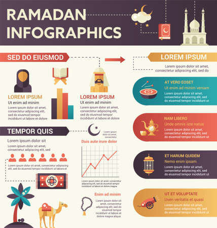 Ramadan - infographic flat design illustration with copyspaceのイラスト素材