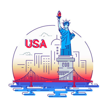 USA - modern vector line travel illustrationのイラスト素材