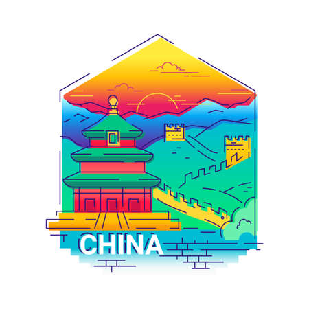 China - modern vector line travel illustrationのイラスト素材