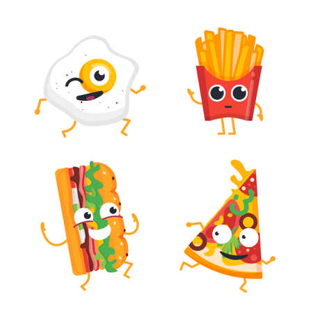 Fast Food Characters - vector set of mascot illustrations.のイラスト素材