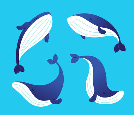 Whale - modern set of flat illustrations.のイラスト素材