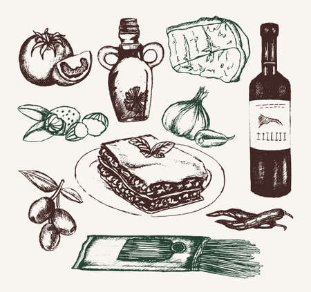 Italian Food - hand drawn illustrative composition.のイラスト素材