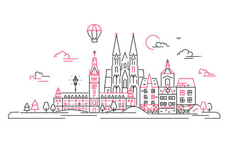 European countries - vector line travel illustrationのイラスト素材