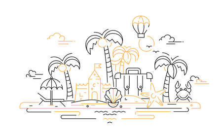At the Seaside - vector line travel illustrationのイラスト素材