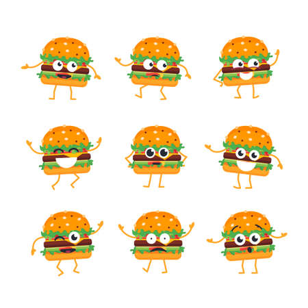Burger Cartoon Character - modern vector template set of mascot illustrations.のイラスト素材