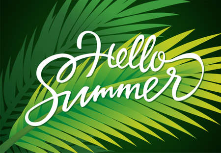 Hello Summer - vector leaflet, brochure, flyer, banner template with hand drawn brush pen lettering...