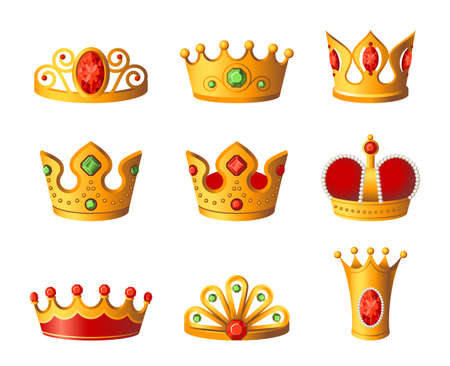 Crowns - realistic vector set of royal headgearのイラスト素材