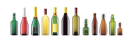 Alcohol Bottles - realistic vector set of objectsのイラスト素材