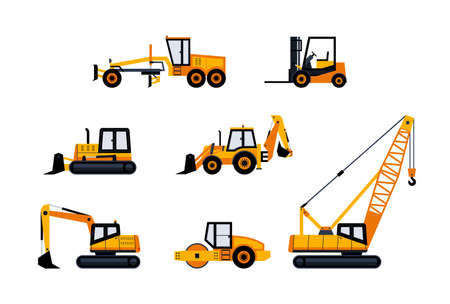 Construction Vehicles - modern vector icon setのイラスト素材