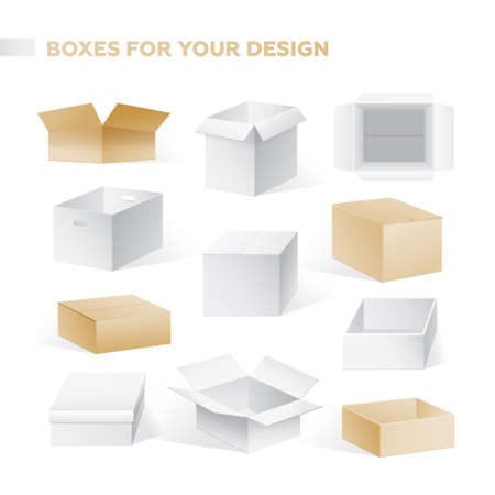 Realistic boxes vector set of cardboard containers clip art.のイラスト素材