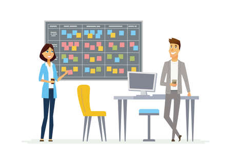 Planning system modern vector cartoon business characters illustrationのイラスト素材