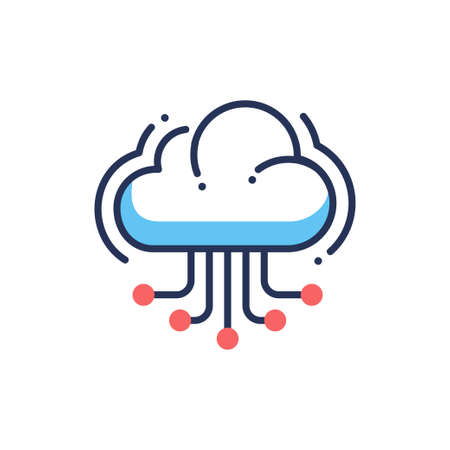 Web site hosting - modern vector single line design icon. An image depicting a cloud floating in the air releasing line connections to other users on a white background. Use it for your presentation.のイラスト素材