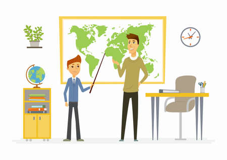 Geography lesson at school - modern cartoon people characters illustrationのイラスト素材