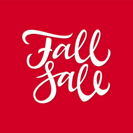 Fall Sale - vector hand drawn brush pen lettering design image. Red background. High quality calligraphy for autumn discount banners, flyers, cards to get the desired profit.のイラスト素材