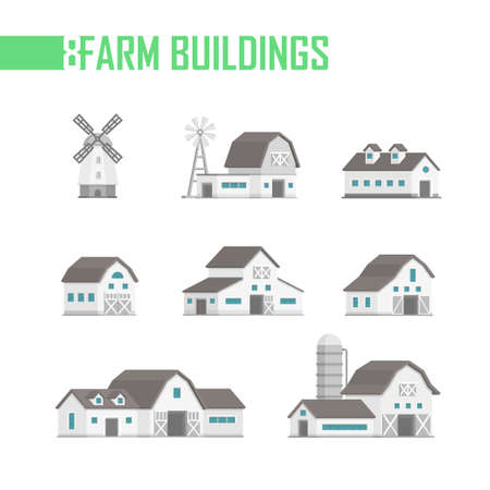 Five farm buildings set of icons - vector illustrationのイラスト素材