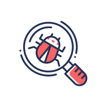 Bug in magnifying glass - modern vector line design single icon.のイラスト素材