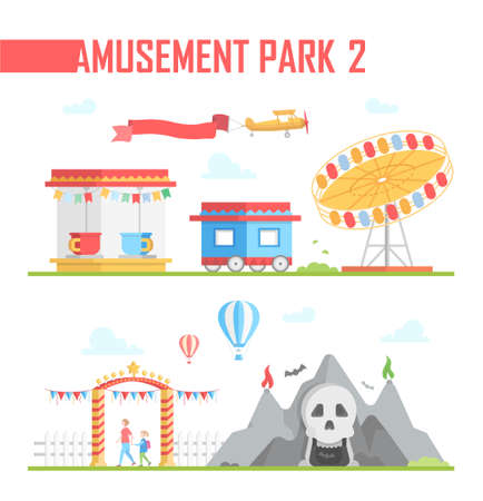 Set of amusement park elements - modern vector illustrationのイラスト素材