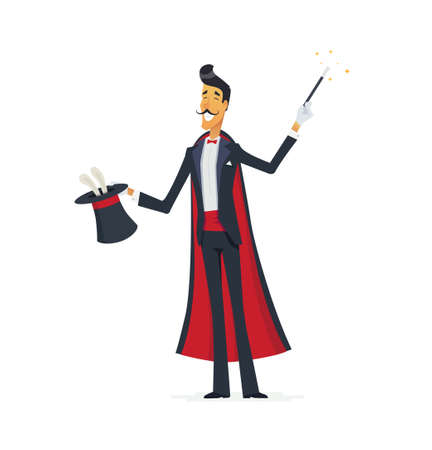 Magician doing a hat trick cartoon style characters illustration.のイラスト素材