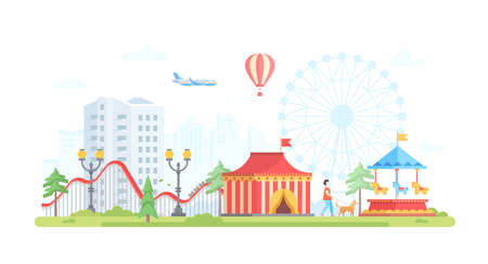 Cityscape with attractions - modern flat design style vector illustrationのイラスト素材