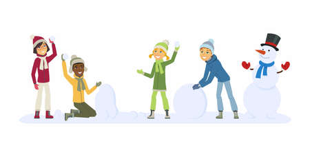 Happy international children play outdoors - cartoon people characters illustrationのイラスト素材