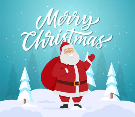 Merry Christmas - cartoon characters illustration with Santa Clausのイラスト素材