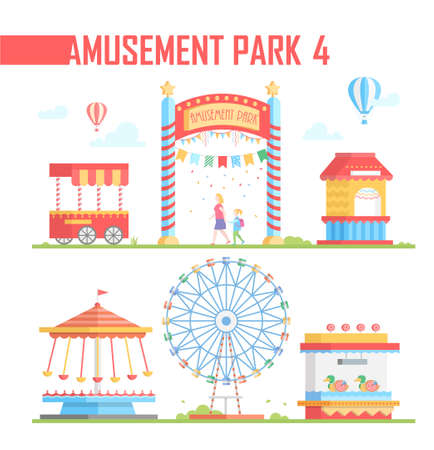 Set of amusement park elements - modern vector illustrationのイラスト素材