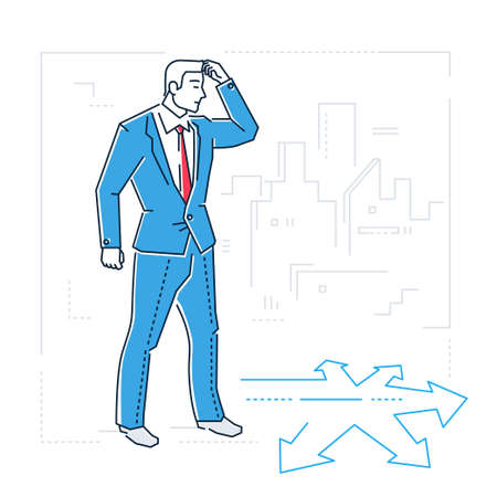 Businessman hesitating in line design style illustration.のイラスト素材