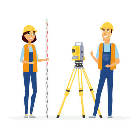 Geodesists - cartoon people characters illustration