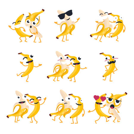 Funny bananas vector cartoon emoticonsのイラスト素材