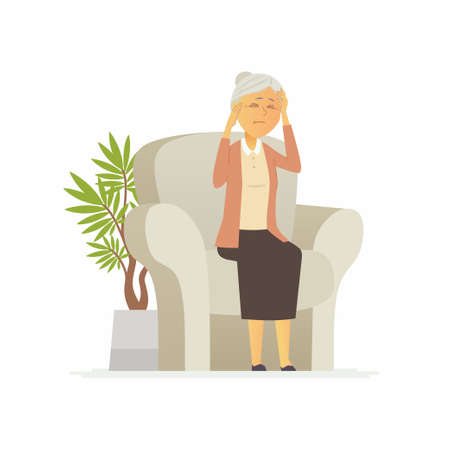Senior woman with a headache - cartoon people characters isolated illustrationのイラスト素材
