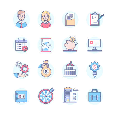 Business set of line design style iconsのイラスト素材