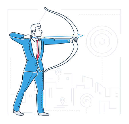 Goals setting - line design style isolated illustrationのイラスト素材