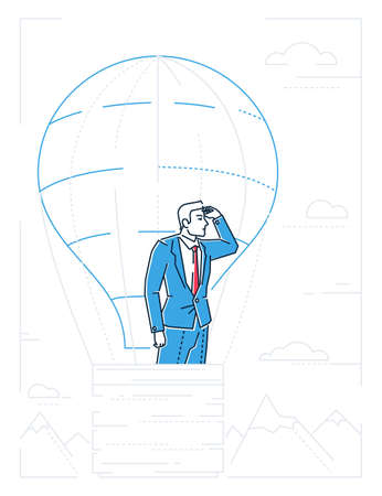 Businessman in a balloon line design style illustrationのイラスト素材