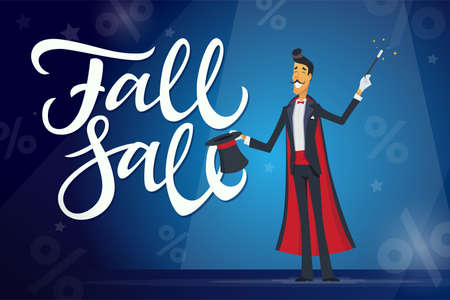 Fall sale - cartoon people characters illustration with calligraphy text