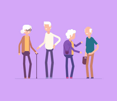 Retired people meeting - modern flat design style isolated illustrationのイラスト素材