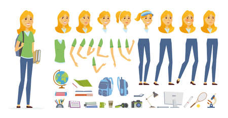 Student - vector cartoon people character constructor isolated on white background. Young pretty...