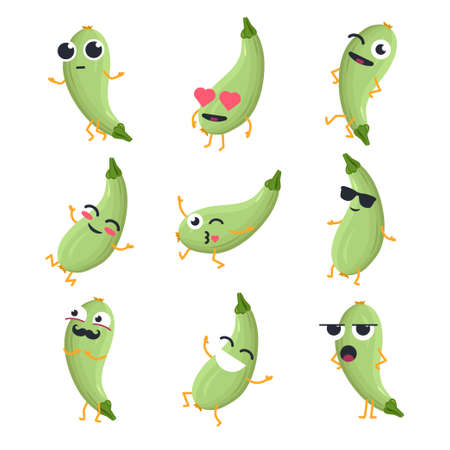Funny zucchini - vector isolated cartoon emoticonsのイラスト素材