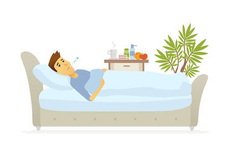 Man having a flu - cartoon people characters illustrationのイラスト素材