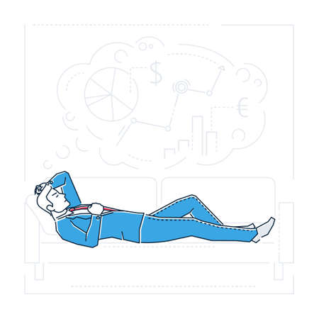 Planning while dreaming in line design style isolated illustration.のイラスト素材