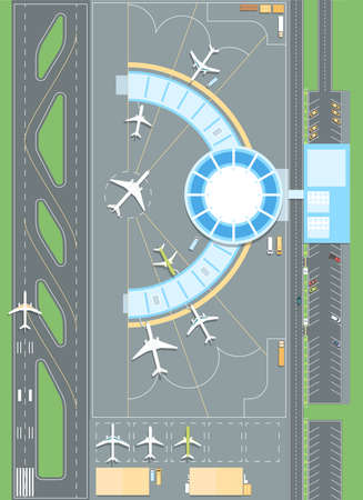Top view of the airport in modern vector colorful illustration.のイラスト素材