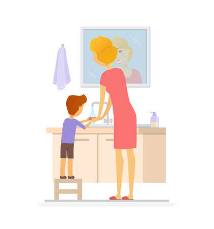 Boy washing his hands cartoon people character isolated illustrationのイラスト素材