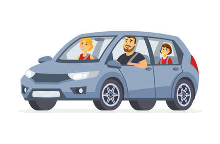Family in the car - cartoon people character isolated illustrationのイラスト素材
