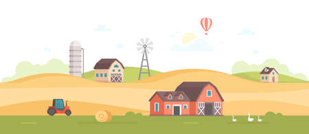 Countryside on modern flat design style vector illustration on white background.のイラスト素材