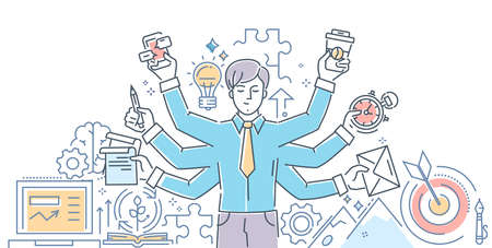 Creative process, modern line design style illustration on white background. Banner header for your...